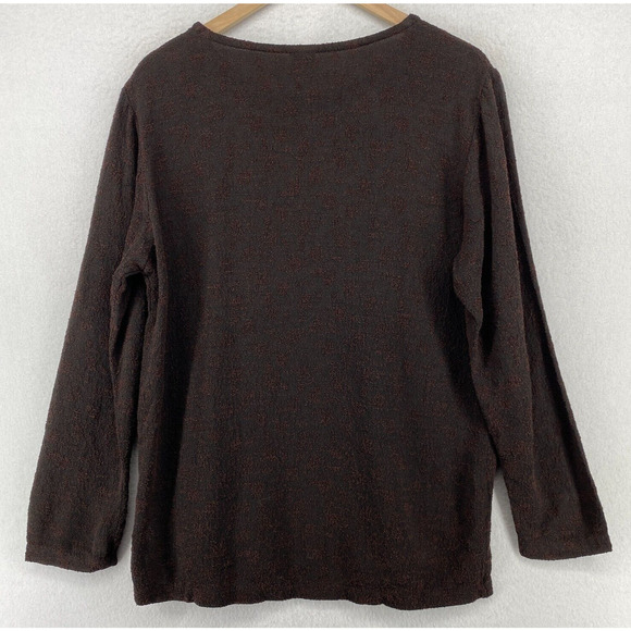 EILEEN FISHER Top M Viscose Blend Textured Crewneck Long Sleeve Brown USA VTG - Picture 3 of 13